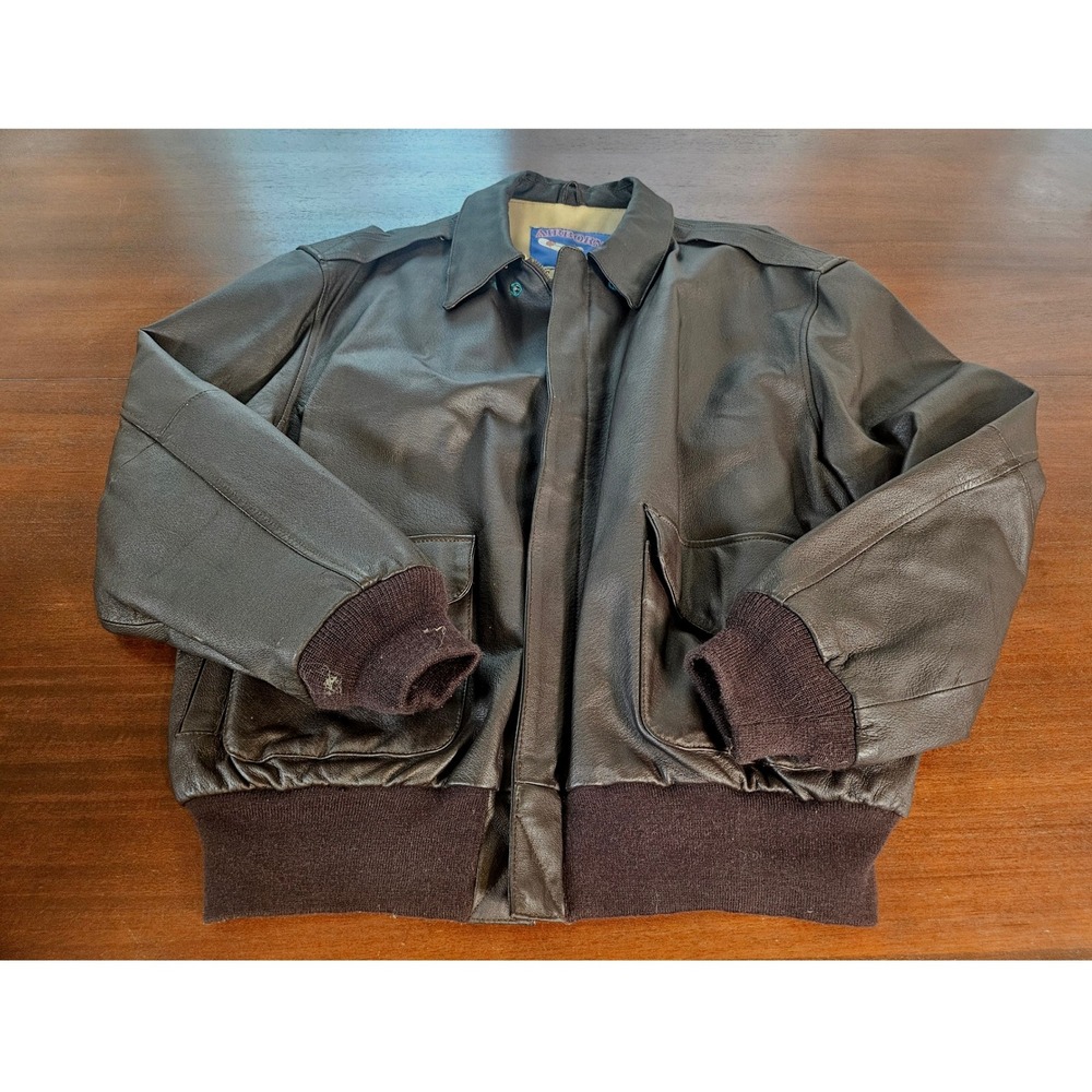Airborne Bomber Jacket Large Brown Leather Flight Jacket American Flag Lining
